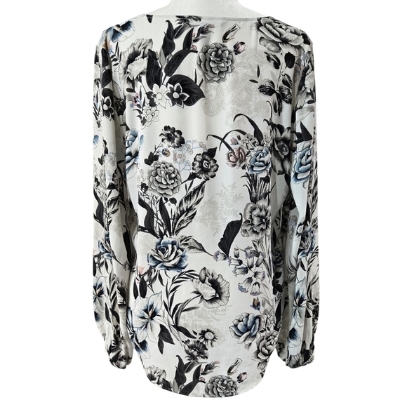 White House Black Market Cream Floral Ruffle Collar Surplice Neck Hi Lo Blouse - Picture 2 of 8